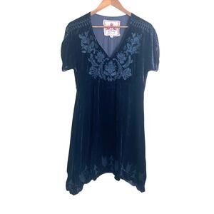 Johnny Was Dress Tunic XS Navy Velvet Burnout‎ Embroidered Whimsygoth Babydoll